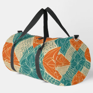 Teal, Orange, and Tan Abstract Flowers Duffle Bag