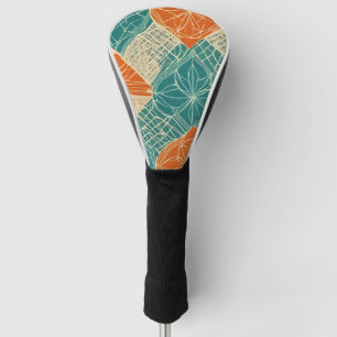 Teal, Orange, and Tan Abstract Flowers Golf Head Cover