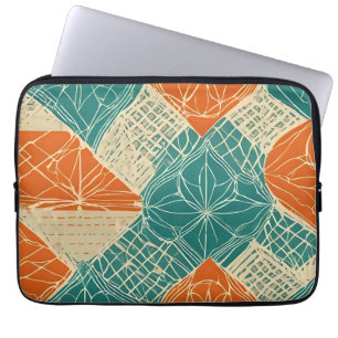 Teal, Orange, and Tan Abstract Flowers Laptop Sleeve