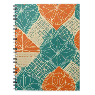 Teal, Orange, and Tan Abstract Flowers Notebook