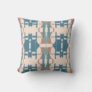 Teal Orange Beige Southwest Art Look Large Mosaics Cushion