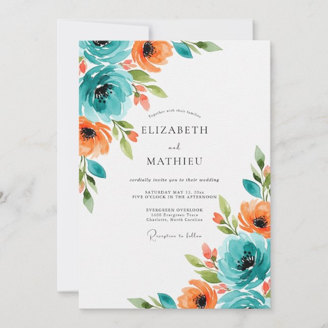 Teal Orange Brilliant Summer Wedding Invitation (Front)
