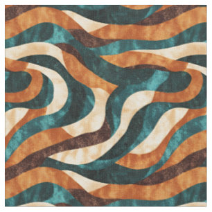 Teal / Orange / Brown Abstract Swirling Lines Fabric