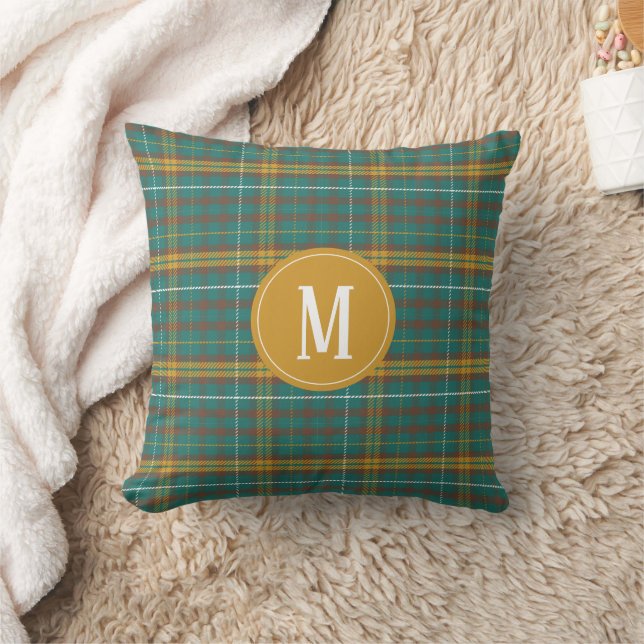 Teal Orange Brown Monogrammed Twill Plaid Pattern Cushion (Blanket)