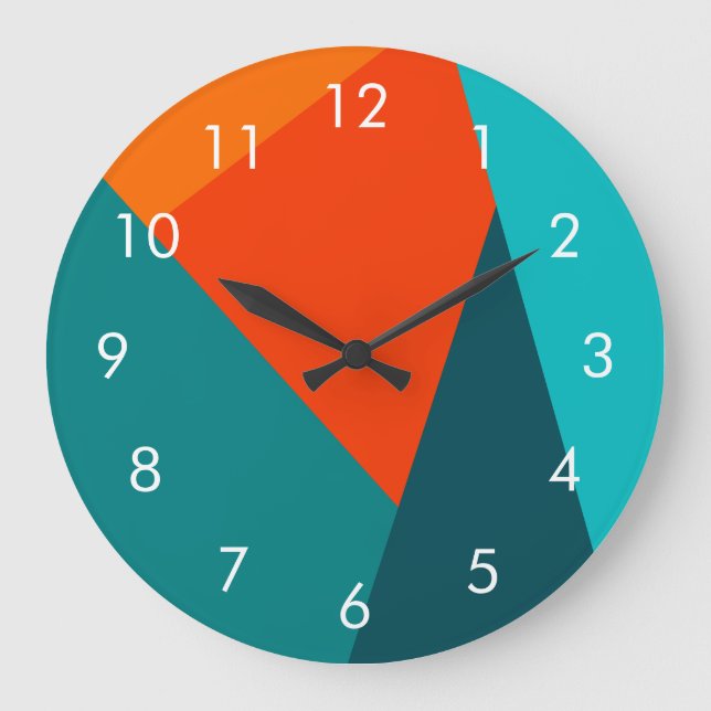 Teal & Orange Color Wall Clock with Numbers (Front)