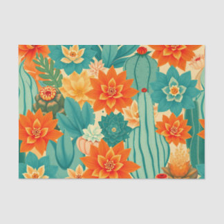 Teal Orange Desert Cactus Bloom Tissue Paper