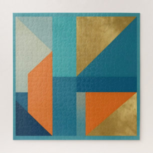 Teal Orange Gold Geometric Abstract Jigsaw Puzzle