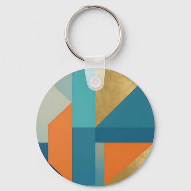 Teal Orange Gold Geometric Abstract Key Ring (Front)