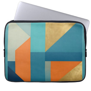 Teal Orange Gold Geometric Abstract Laptop Sleeve