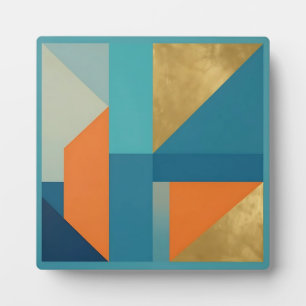 Teal Orange Gold Geometric Abstract Plaque