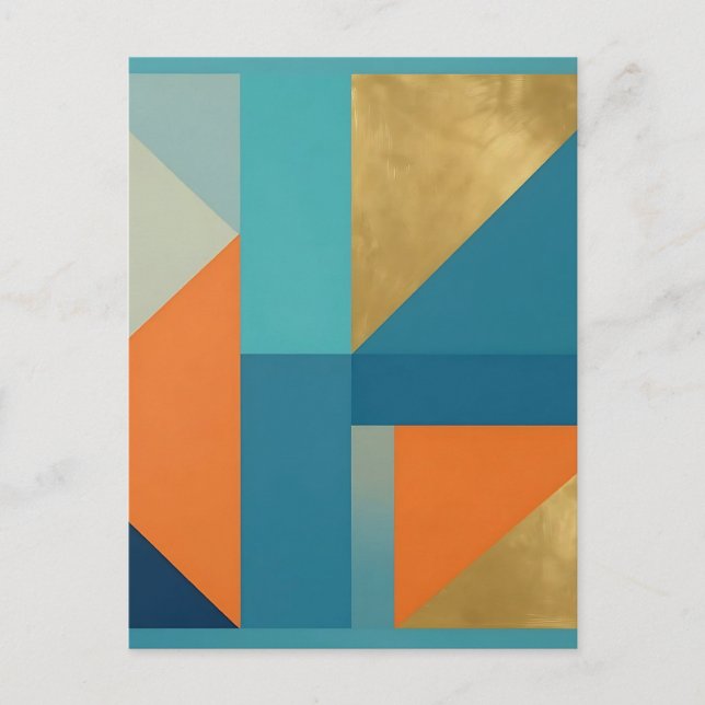 Teal Orange Gold Geometric Abstract Postcard (Front)