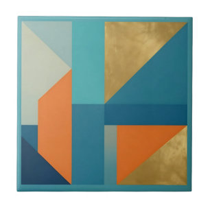 Teal Orange Gold Geometric Abstract Tile
