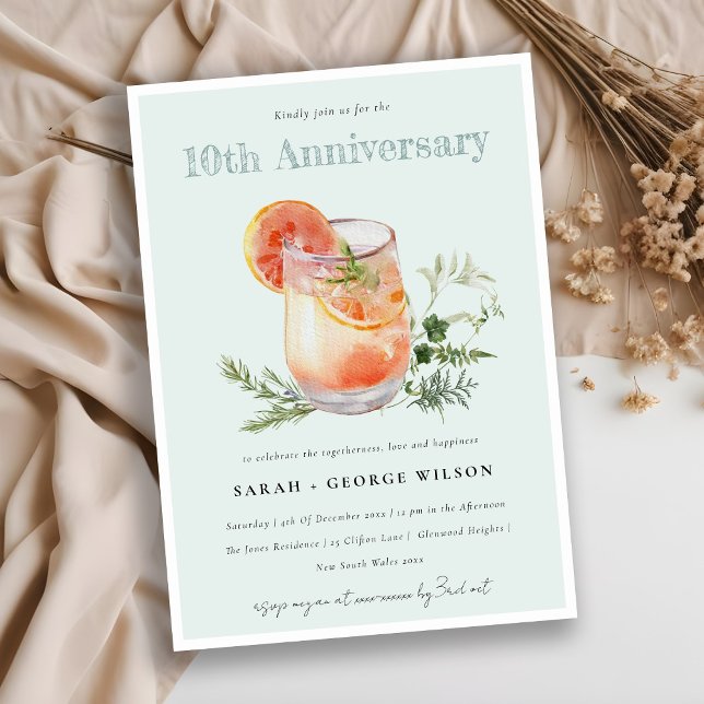 Teal Orange Green Cocktail Any Year Anniversary Invitation (Creator Uploaded)