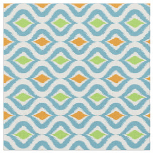 Teal Orange Green Retro Chic Ikat Drops Pattern Fabric
