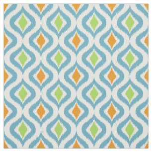 Teal Orange Green Retro Chic Ikat Drops Pattern Fabric