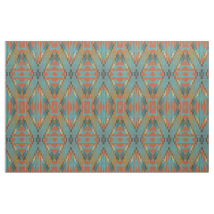 Teal Orange Green Turquoise Brown Ethnic Look Fabric