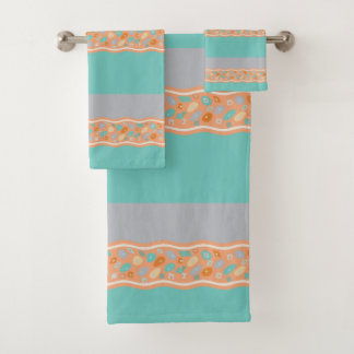 Teal, orange, grey towel set
