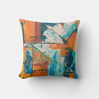 Teal & Orange Impasto Abstract Cushion