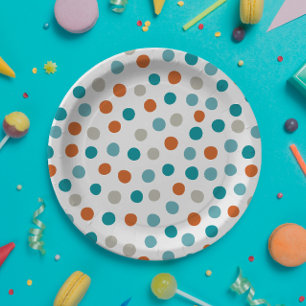 Teal Orange Polka Dots Paper plate
