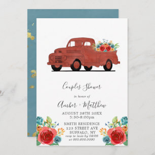 Teal Orange Red Vintage Truck Gold Couples Shower