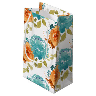Teal Orange  Terracotta Boho Floral  Small Gift Bag