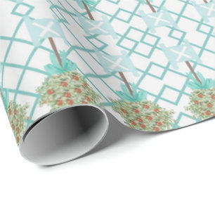 Teal Orange Topiary Robin's Egg Blue  Wrapping Pap Paper