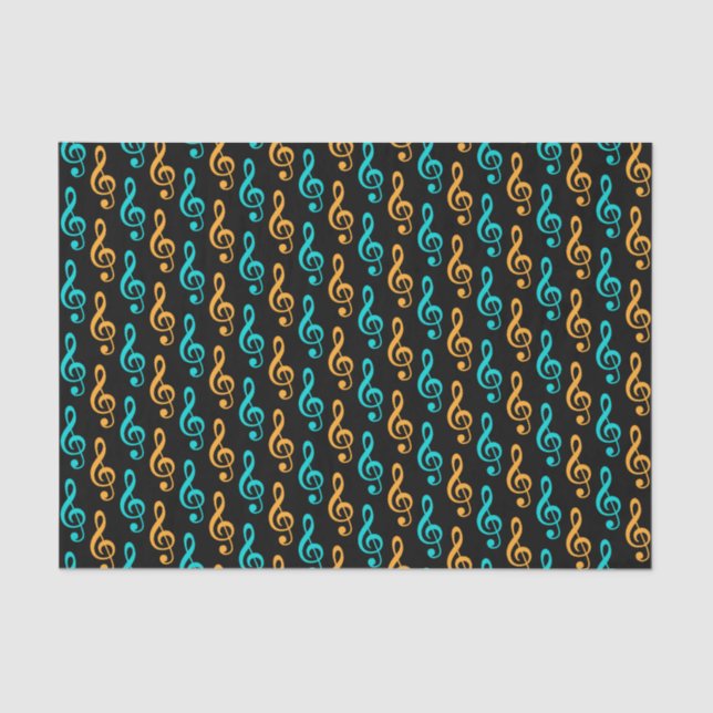 Teal & Orange Treble Clef Musical Symbols Tissue Paper (Front)