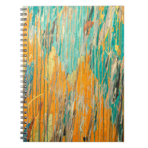 Teal Orange Weathered Wood Abstract Notebook