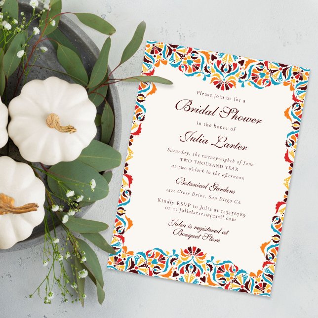 Teal Orange Whimsical Floral Mandala Bridal Shower Invitation (Creator Uploaded)
