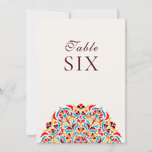 Teal Orange Whimsical Floral Wedding Table Number