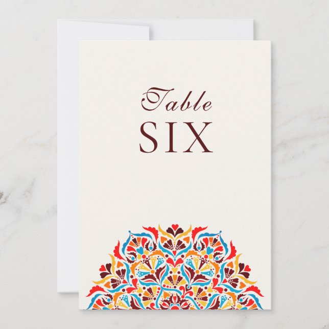 Teal Orange Whimsical Floral Wedding Table Number (Front)