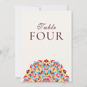 Teal Orange Whimsical Floral Wedding Table Number