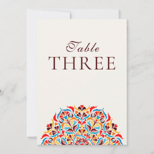 Teal Orange Whimsical Floral Wedding Table Number