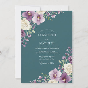 Teal Orchid Botanical Wedding Invitation