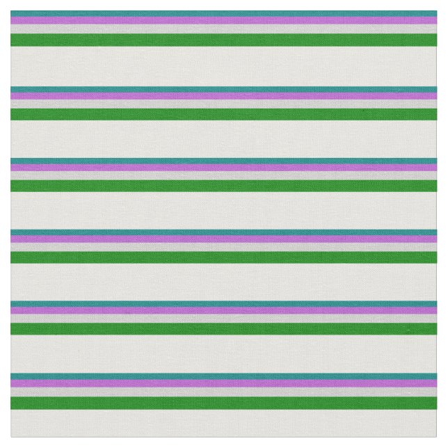 Teal, Orchid, Light Grey, Green, and Mint Cream Fabric (Close Up)