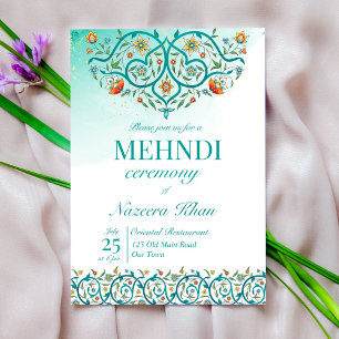 Teal oriental ornament pattern Islamic mehndi Invitation