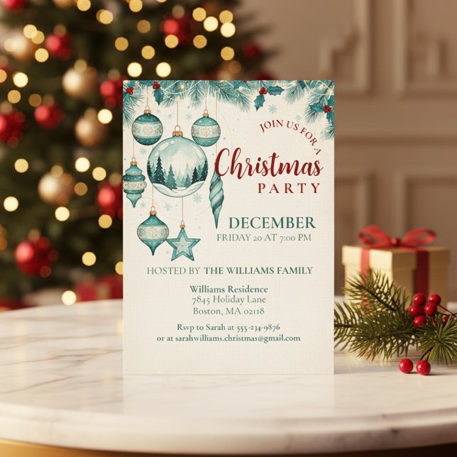  Teal Ornament Christmas Party Invitation Art (Elegant Winter Party)