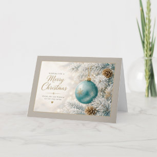 Teal Ornament on Frosted Branches Christmas Card