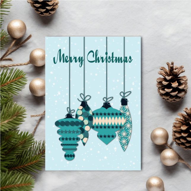 Teal Ornaments Christmas Card (Personalize your holiday wishes, by adding a custom message.)