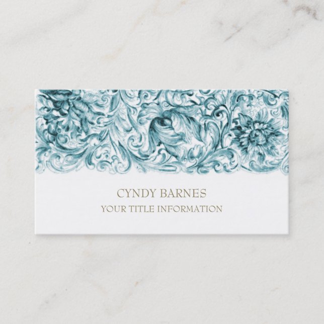 Teal Ornate Baroque Business Card (Front)