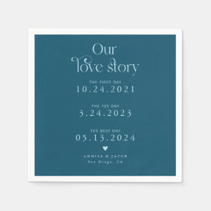 Teal Our Love Story Retro Wedding Napkin