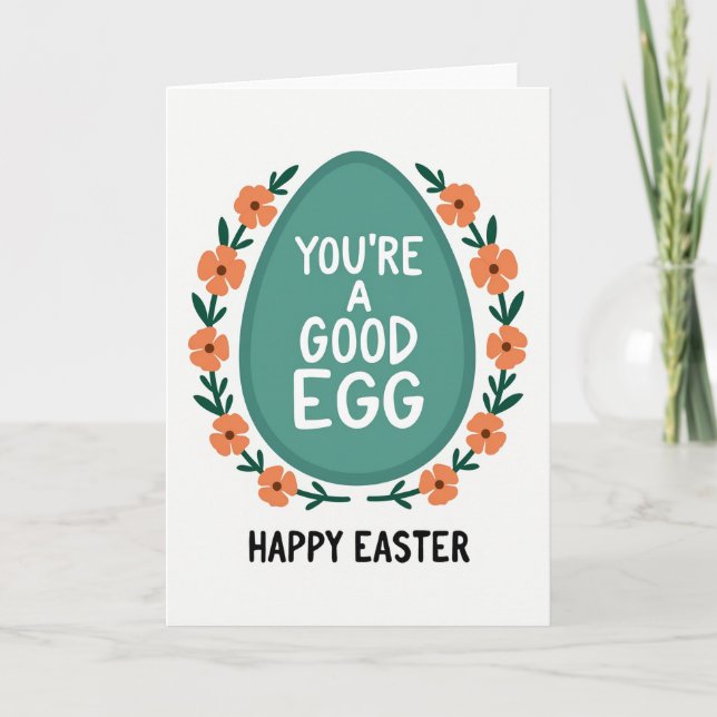 Teal Oval Good Egg Easter Card (Front)