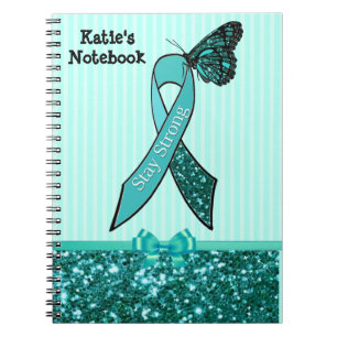 Teal Ovarian Cancer Awareness Ribbon & Butterfly C Spiral Notebook