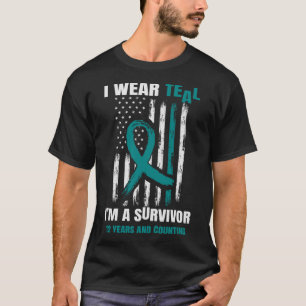 Teal Ovarian Cancer Survivor  12 Year USA Flag T-Shirt