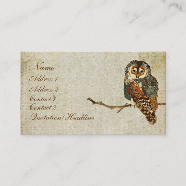 Teal  Owl Business Card/Tags Card (Front)