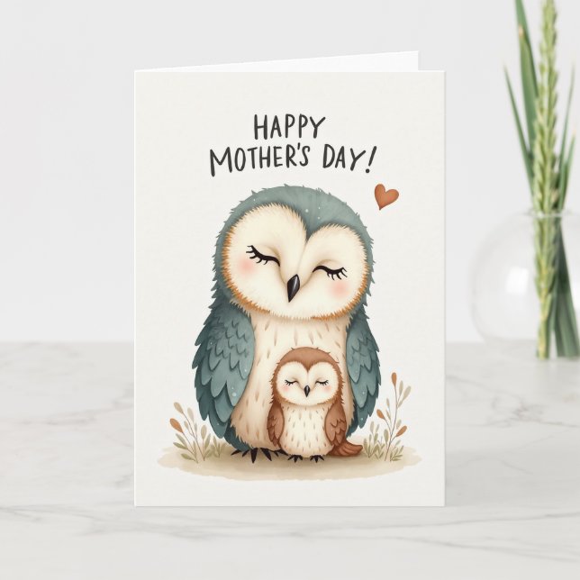 Teal Owl Mothers Day Card (Front)