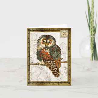 Teal Owl Vintage Monogram Notecard