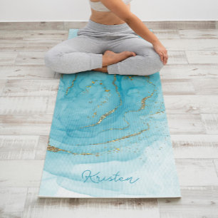 Teal Paint and Glitter Pattern Personalised Yoga Mat