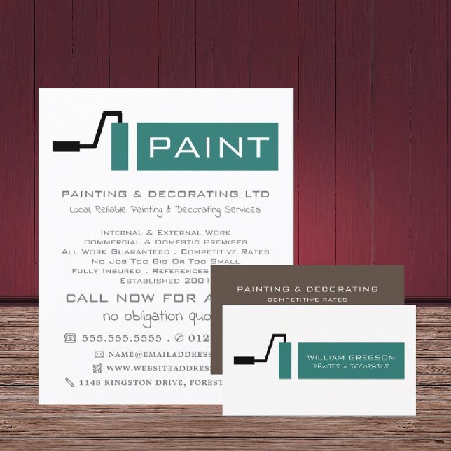 Teal Paint Roller, Painter & Decorator Business Card (Creator Uploaded)