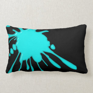 Teal Paint Splatter Black American MoJo Lumbar Pil Cushion